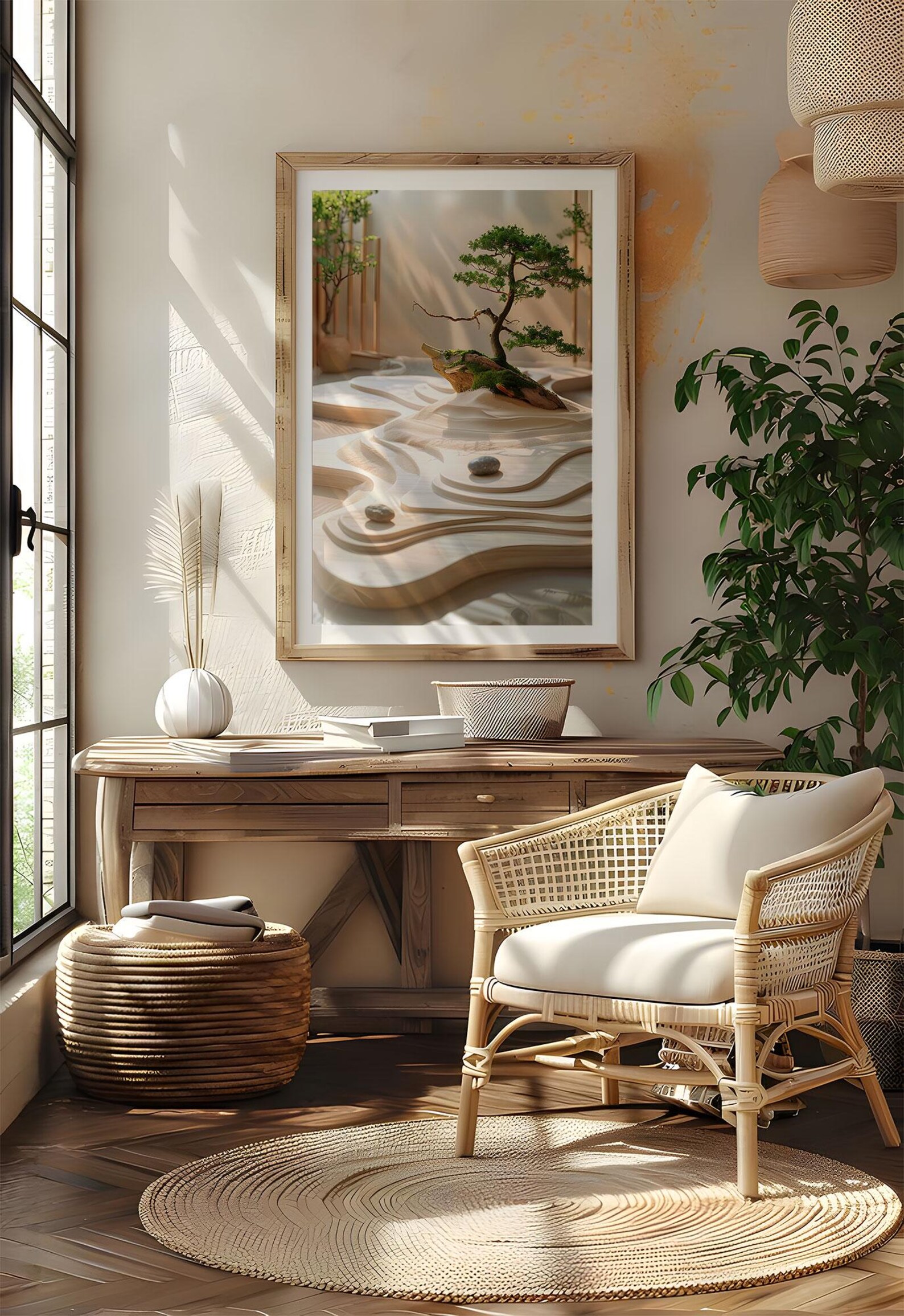 Printable Zen Garden Wall Art – Bonsai Tree, Raked Sand & Tranquil ...
