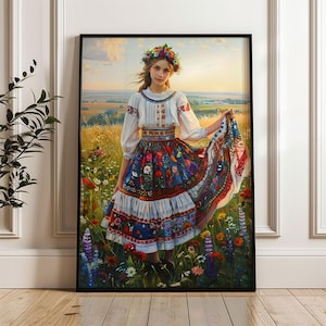 Printable Polish Folk Art – Girl in Folk Costume, Countryside Folklore Heritage Wall Poster no46