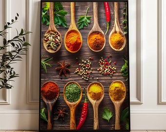 Printable Spices & Herbs in Wooden Spoons – Vibrant Kitchen Art, Instant Download Decor Poster no36