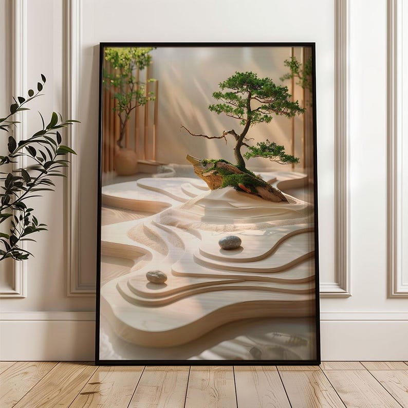 Printable Zen Garden Wall Art – Bonsai Tree, Raked Sand & Tranquil ...
