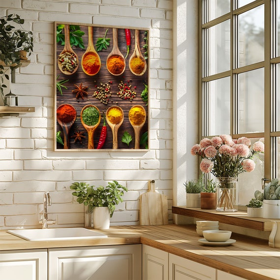 Printable Spices & Herbs in Wooden Spoons – Vibrant Kitchen Art