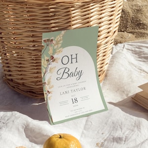 Sage Baby Shower Brunch Invitation Template Sage Baby Shower Invitation Arch Oh Baby Gender Neutral Baby Shower Invite Baby Sage Green Arch