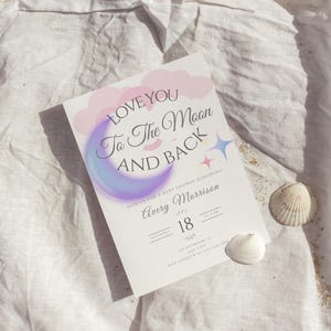 EDITABLE Love You to the Moon and Back Baby Shower Invitation Printable Template Watercolor White and Grey Canva Template Instant Download