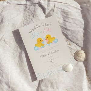 Editable Rubber Duckie Gender Reveal Invitation Waddle It Be Invite Baby Boy Or Girl Printable Spring Party Template He Or She Canva Invite