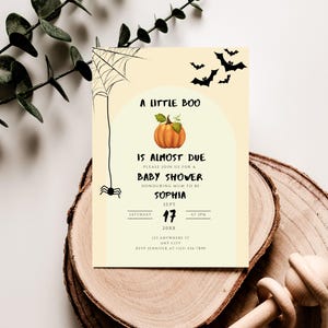 A Little Boo is almost due Halloween Baby Shower Invitation EDITABLE Boy Girl Halloween BabyShower Invite Cute Pumpkin Baby shower Digital
