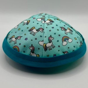 The Unicorns and Rainbows (Blue) | Whimsical Yarmulke | Fun Kippah | Handmade Judaica
