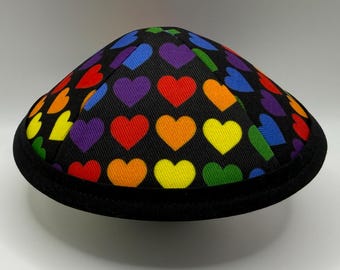 The Rainbow Pride Hearts | PRIDE! | Whimsical Yarmulke | Fun Kippah | Handmade Judaica