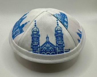 The Synagogue Toile de Jouy II | Whimsical Yarmulke | Fun Kippah | Handmade Judaica