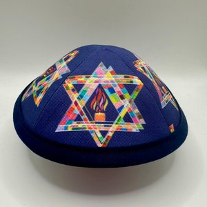The Mosaic and Flame Stars of David | Whimsical Yarmulke | Fun Kippah | Handmade Judaica