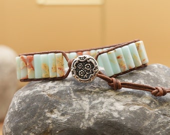 Jaspis Perlen Leder Wickelarmband Für Frauen, Regenbogen Imperial Jaspis Edelstein, Boho Langer Armreif, Geflochten, Verstellbarer Baum Des Lebens Knopfes