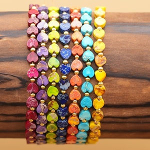 Zierliches Jaspis Armband für Frauen Schmuck Natürlicher Edelstein Kristall Herz Seesediment Jaspis Naturstein Armband, Geschenk für alle Gelegenheiten