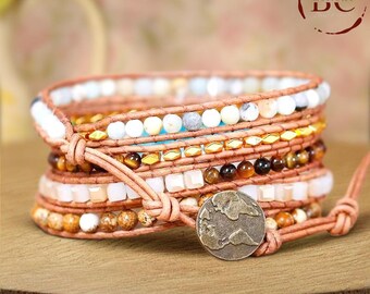 アクセサリー Archive Handmade Leather Stone Bracelet Handmade Leather Bracelet , Natural Stone Bracelet , Red