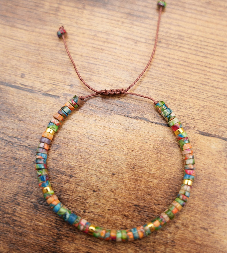 Natural stone beaded Bracelet for Women Meditation Jewelry Colorful Natural Stone Healing Handwoven Adjustable Natural Stone Bracelet