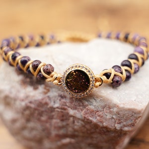 Dainty Purple Sea Sediment Jasper Bracelet: Handwoven Beaded Jewelry