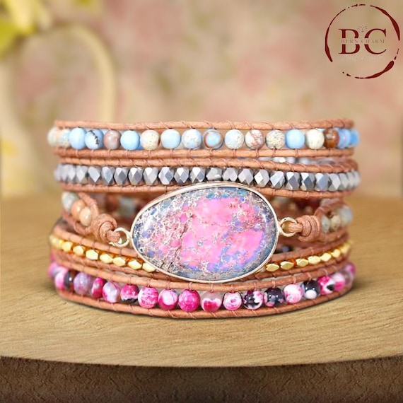 Handmade Gemstone Leather Wrap Bracelet: Bohemian Charm Jewelry - Etsy
