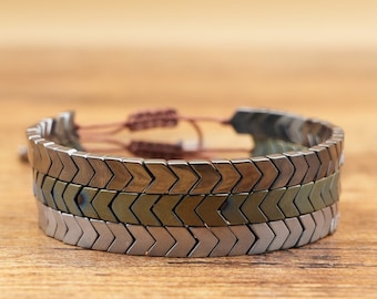 Hematite Arrowhead Bracelet: Handwoven Natural Stone Jewelry gift for him and her