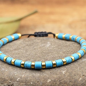 Handwoven Turquoise Bracelet: Natural Stone Adjustable Friendship Jewelry