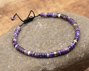 Handwoven Purple Jasper Bracelet: Adjustable Gemstone Jewelry