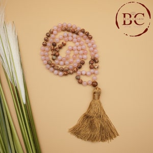 108 Mala Bead Necklace: Healing Stone Tassel Pendant, Meditation Prayer Beads