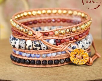 Mezrkuwr Braccialetti avvolgenti in pelle con cuore lucido Braccialetti Boho impilabili Braccialetti con strass in resina alla moda per donne Regali per gioielli da donna