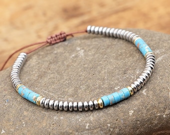 Minimalist Crystal Bracelet: Handwoven Hematite Beads, Adjustable Jewelry