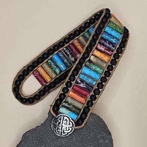 Handmade Jasper Lava Bead Leather Wrap Bracelet: Boho Cuff