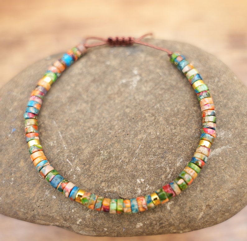 Natural stone beaded Bracelet for Women Meditation Jewelry Colorful Natural Stone Healing Handwoven Adjustable Natural Stone Bracelet