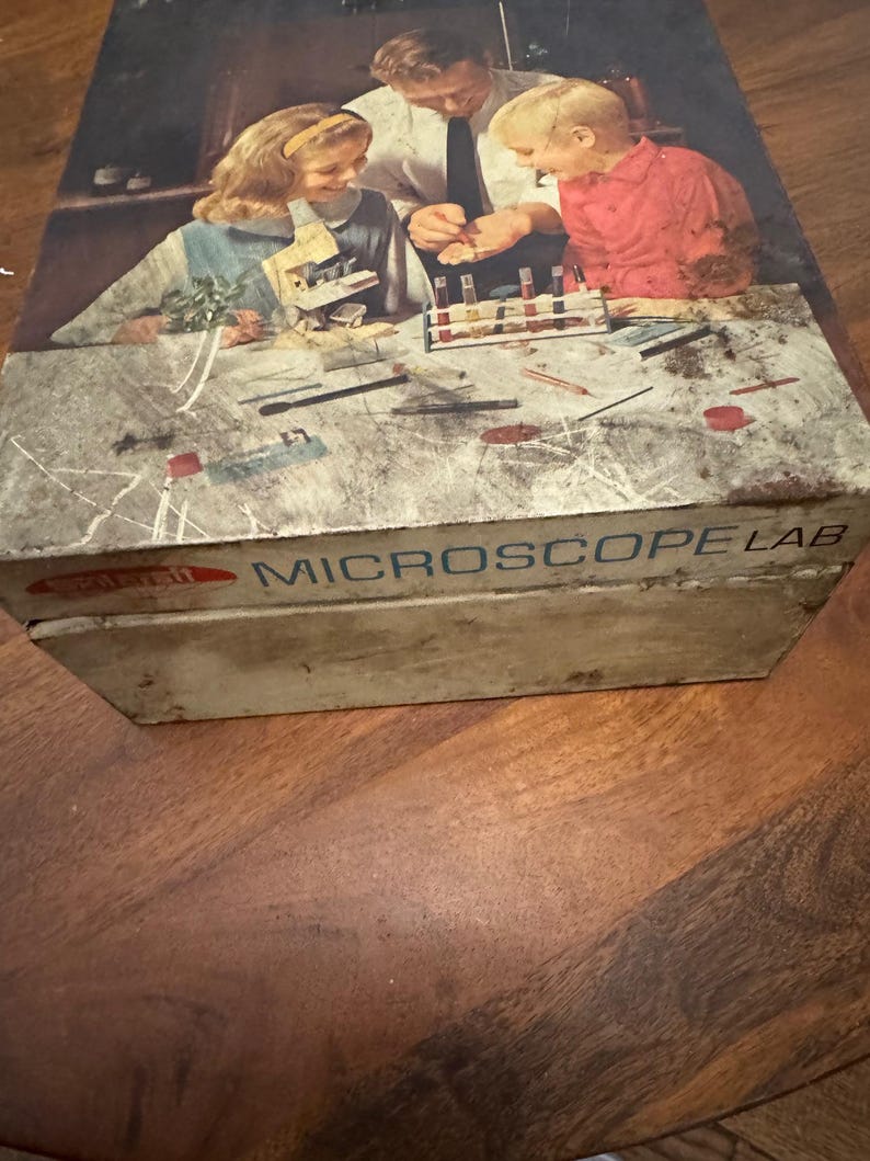 Vintage Skilcraft Microscope Lab Kit: Rusty Metal Box, Retro Science ...
