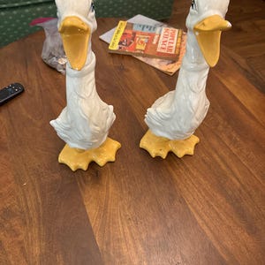 Vintage Ceramic Duck Goose Pair – Tall White Honking Bird Statues 14” Tall – Whimsical Cottagecore or Kitsch Decor