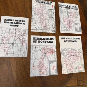 Vintage Cold War Missile Silo Map Postcard Set (5) – NukeWatch, 1980s