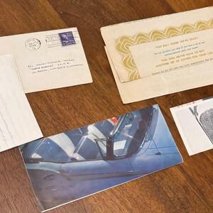 Carta de la Marina de 1954 + Lote de anuncios de fundas de asiento Fingerhut Stardust / Artículos efímeros de automóviles de mediados de siglo y correspondencia militar