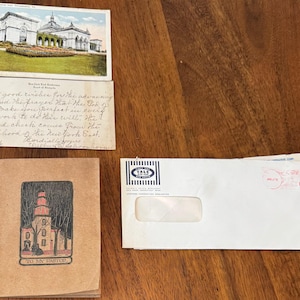 Vintage Ephemera Lot - Postkarte des Roten Kreuzes von 1918, Brief von Pastor 1936, Yale Co-Op Bill, Sony TV Karte - Havens Plant