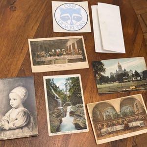 Cartes postales vintage et 1949 Marshall College Letter - Havens Estate - Italy Art, Watkins Glen NY, Lake Placid Decal, Ephemera Lot