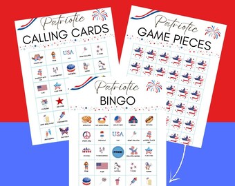 Patriotic Bingo Game: 20 Cards, Calling Cards, Markers (Printable, Instant Download)