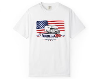 Truck Camper America 250 T-Shirt | Patriotic RV Shirt | USA Flag Camping Tee | 4th of July Camper Shirt | rver Gift