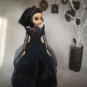 OOAK gothic custom art doll – Dark witchy style - Handmade fashion doll - Creepy cute collectible - Upcycled plastic doll - Custom Repainted