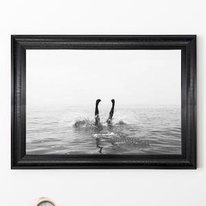 Fine Art Black & White Beach Photography Framed Print - Vintage Coastal Ocean Wall Art - Retro Seaside Poster - Modern Minimal Decor