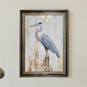 Blue Herons Wall Art - Abstract Heron Paintings, Coastal Birds Canvas Print, Framed Ready to Hang