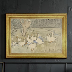 Vintage Duck Framed Print - Antique Geese Watercolor Painting, Nursery Wall Decor, Animal Art Print, Farmhouse Kids Room Wall Art