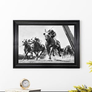 Impresión enmarcada de carreras de caballos en Belmont Park / Arte deportivo vintage / Póster icónico de carreras de caballos para fanáticos de los deportes