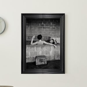 Steve McQueen and Wife Bathtub Photo, Vintage Framed Art, Classic Hollywood Wall Decor