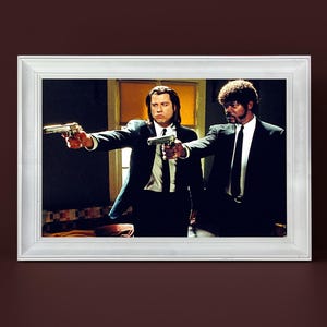 Pulp Fiction Vincent and Samuel L. Jackson, Iconic Movie Scene, Vintage Framed Print Art, Retro Wall Decor