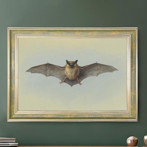 Vintage Bat Framed Print - Antique Halloween Decor, Gothic Wall Art, Spooky Victorian Bat Illustration, Dark Academia Home Decor