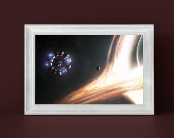 Międzygwiezdna Czarna Dziura Vintage Oprawiony Wydruk, Sci-Fi Kosmiczna Sztuka, Kosmiczny Wystrój Ścienny, Astronomiczny Plakat, Fotografia Wszechświata, Retro Kosmiczny Wydruk