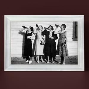 Prohibition Photo Vintage Framed Print - Women Drinking Black & White Wall Art