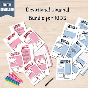 Paquete de cuadernos de estudio bíblico para niños cristianos: notas de sermones, diario de oración, estudio bíblico y estudio de caracteres (solo descarga digital).