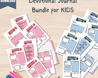 Christian Kids Bible Study Journal Bundle: Sermon notes, Prayer journal, Bible study and Character study Printable (Digital Download only)