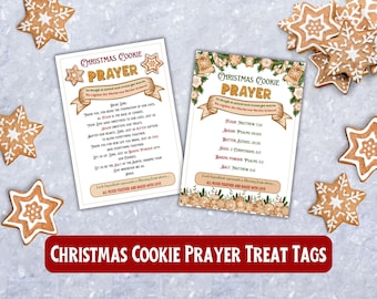 Christmas Cookie Prayer Treat Tags, Printable Christmas Favor Tags for kids, Instant Download Holiday Gift Tags PNG
