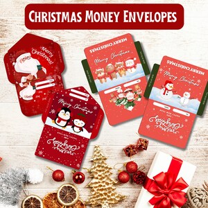 Weihnachtsgeld Umschläge - Santa & Friends, Sofortiger Download Druckbare Festliche Urlaub Geldhalter Vorlagen für Geldgeschenke und Geschenkkarten