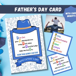 Vatertagsfotokarte druckbares DIY Geschenk für Papa, Akrostichin Gedicht für Vater Grußkarte von Kinder, Andenken für Papa und Opa